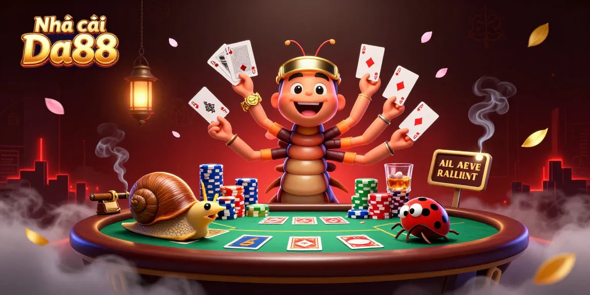 Engage with Nhà cái Da88 through an exciting 3D poker scene featuring vibrant characters and rich casino elements.