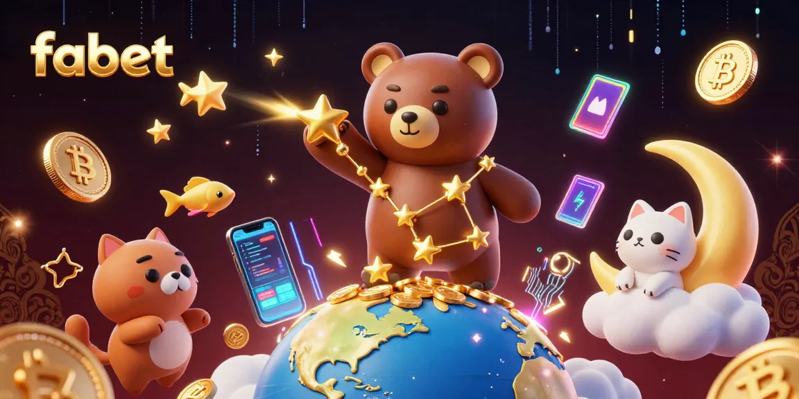 Bet on fabet with vibrant 3D casino scene showcasing festive elements and crypto coins.