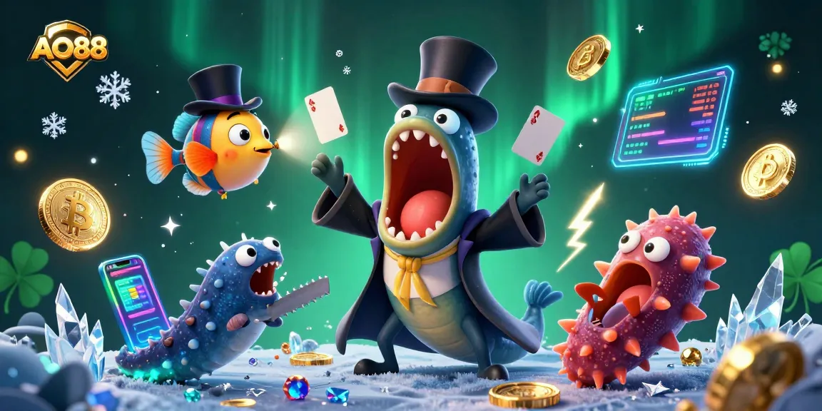 Engage with AO88's vibrant casino adventure featuring enchanting sea creatures and glowing cryptocurrency.