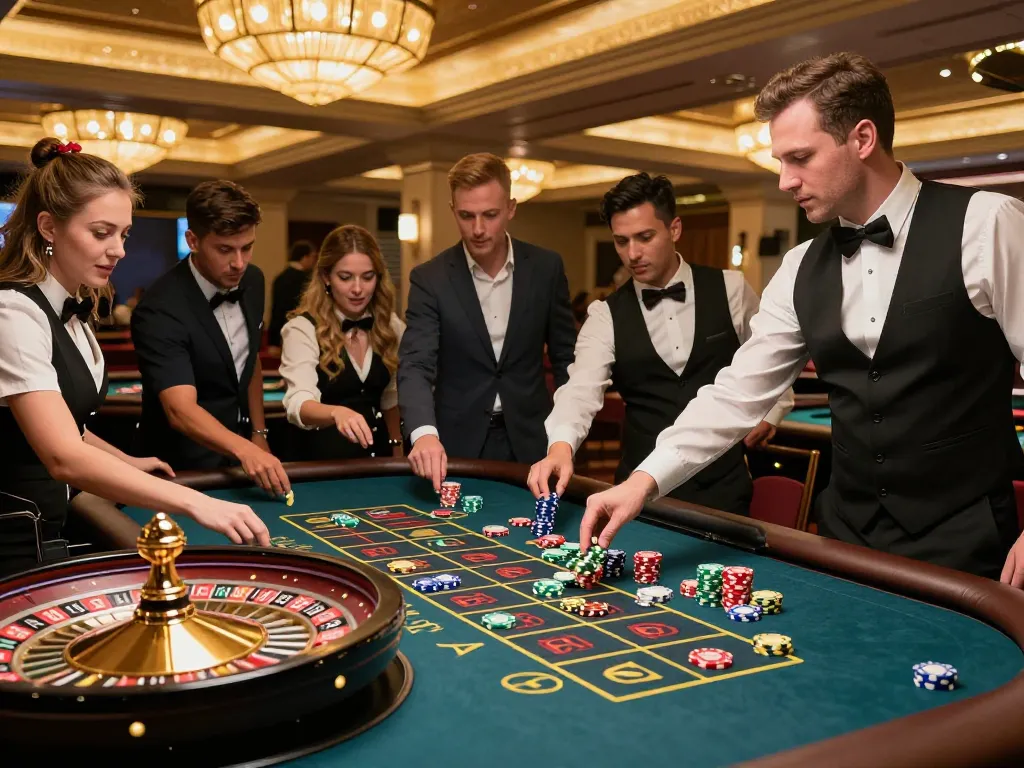 Players experiencing thrilling moments at the TV88 roulette table in a luxurious casino setting