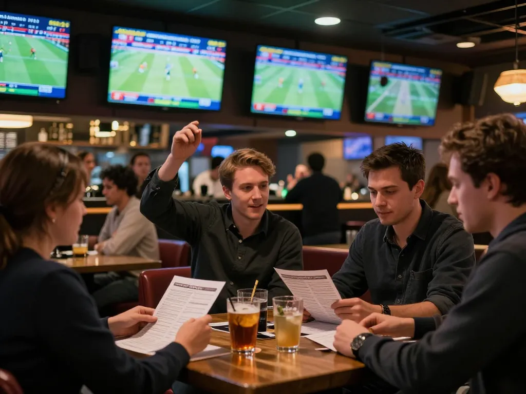 uu88 patrons celebrating wins while engaged in sports betting excitement at a lively sports bar
