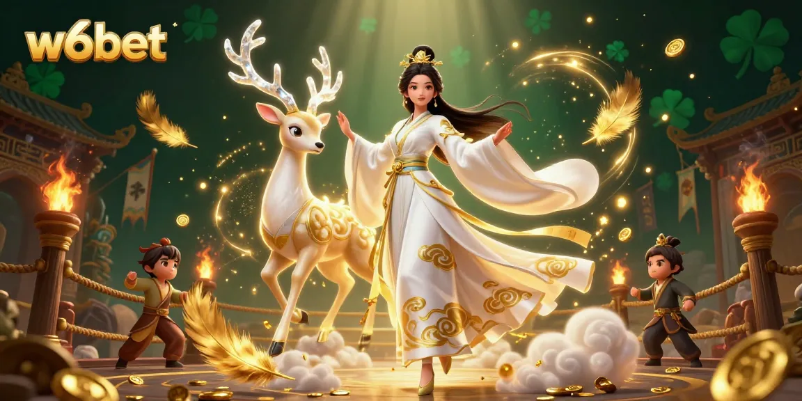 Participe de jogos emocionantes no w6bet com elementos visuais impressionantes e personagens celestiais.