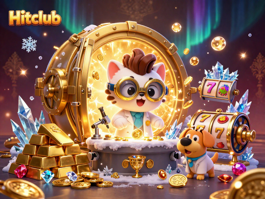 Experience the thrill of Hitclub with a lively 3D casino scene filled with golden treasures and jackpot symbols.