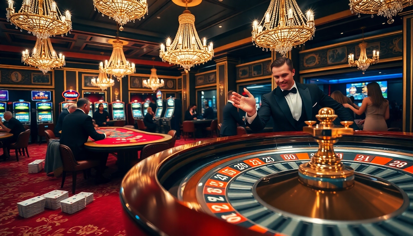 Jogadores participando de uma emocionante partida de roleta em um cassino luxuoso, com fichas 69T exibidas de forma proeminente.
