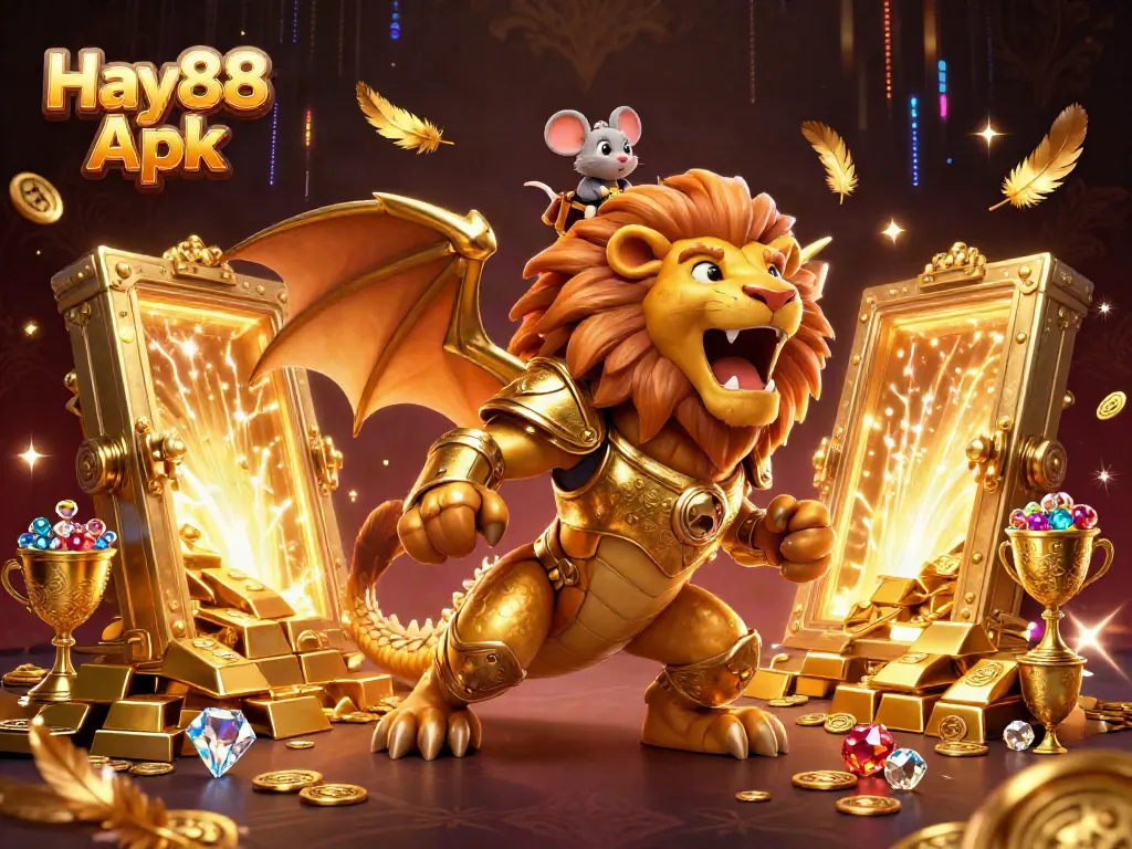 Experience Hay88 Apk in a fantastical casino scene with dynamic golden treasures and enchanting characters.