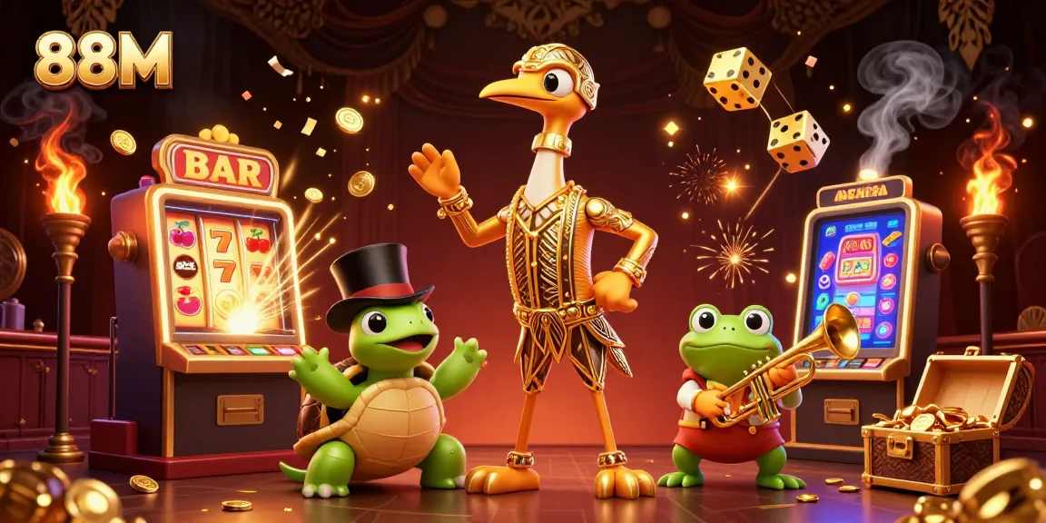 Experience the thrill of winning with 88M in this vibrant 3D casino illustration featuring a lively speakeasy scene.