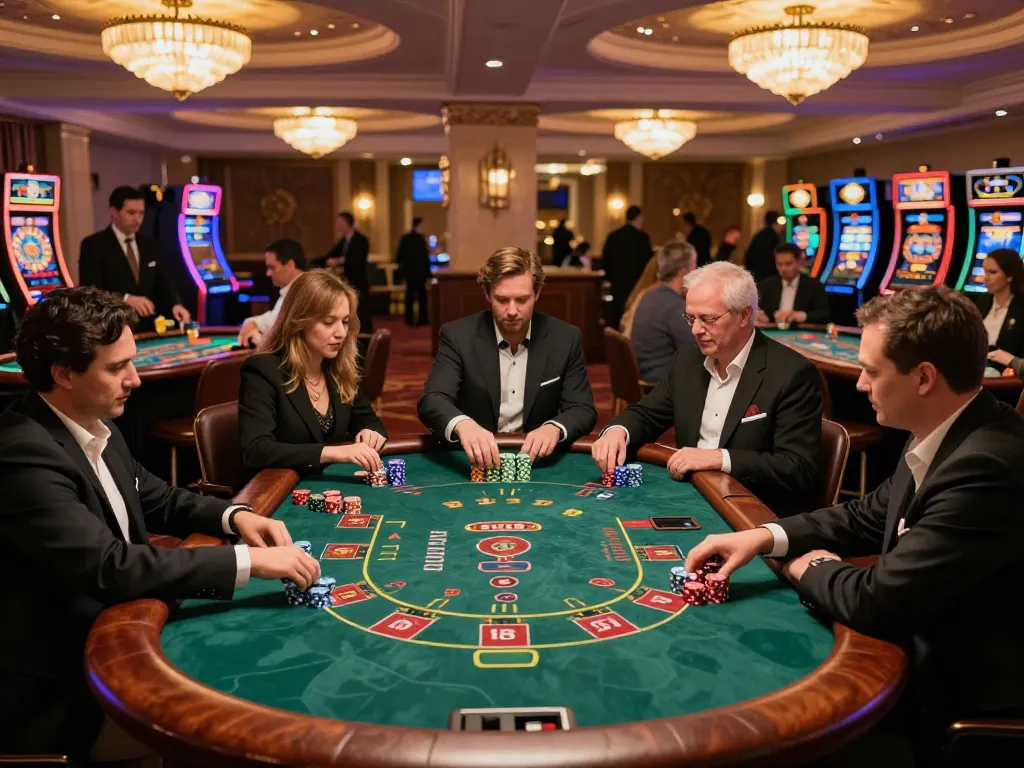 king33 players enjoying blackjack gameplay at a vibrant casino table