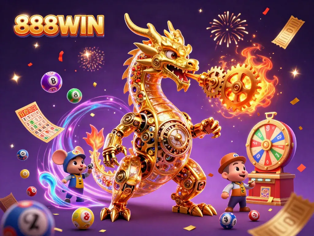 Experience thrilling gameplay with 888WIN in this vibrant casino-themed illustration.