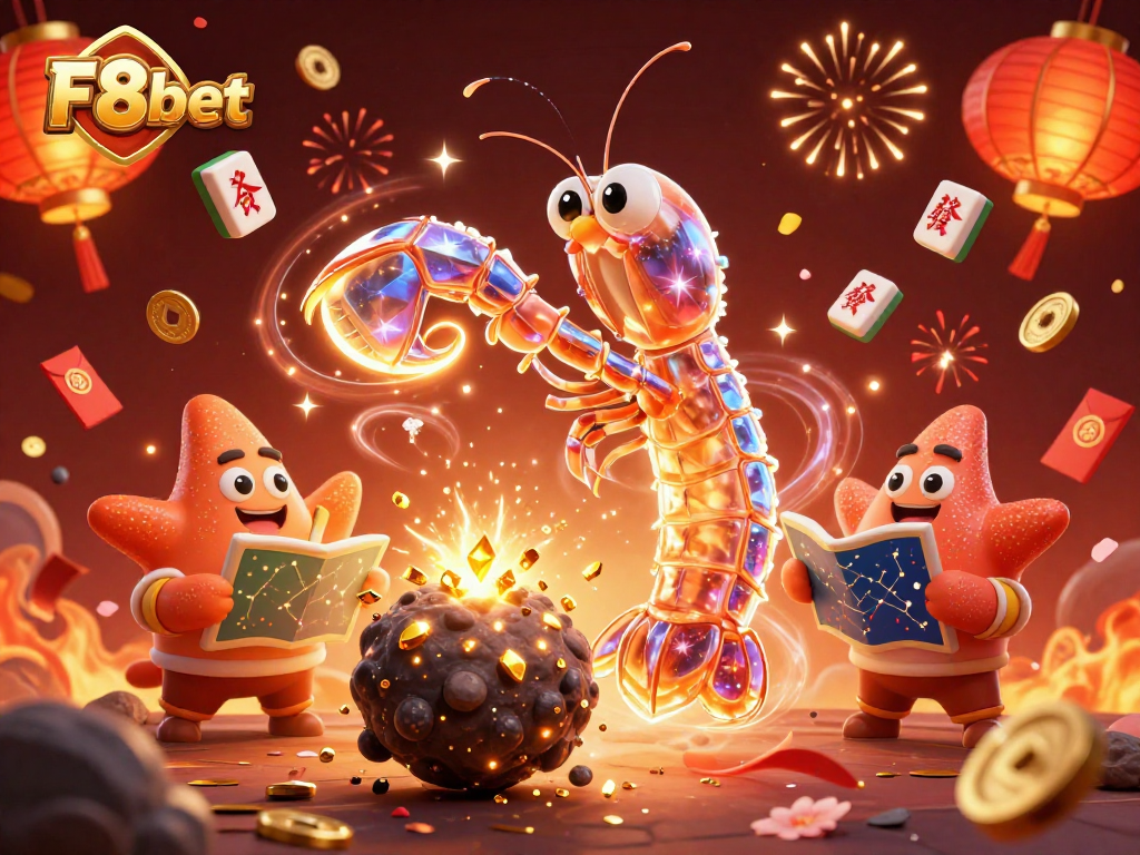 Engage in exciting gaming action with F8bet's vibrant 3D casino illustration featuring galactic characters.