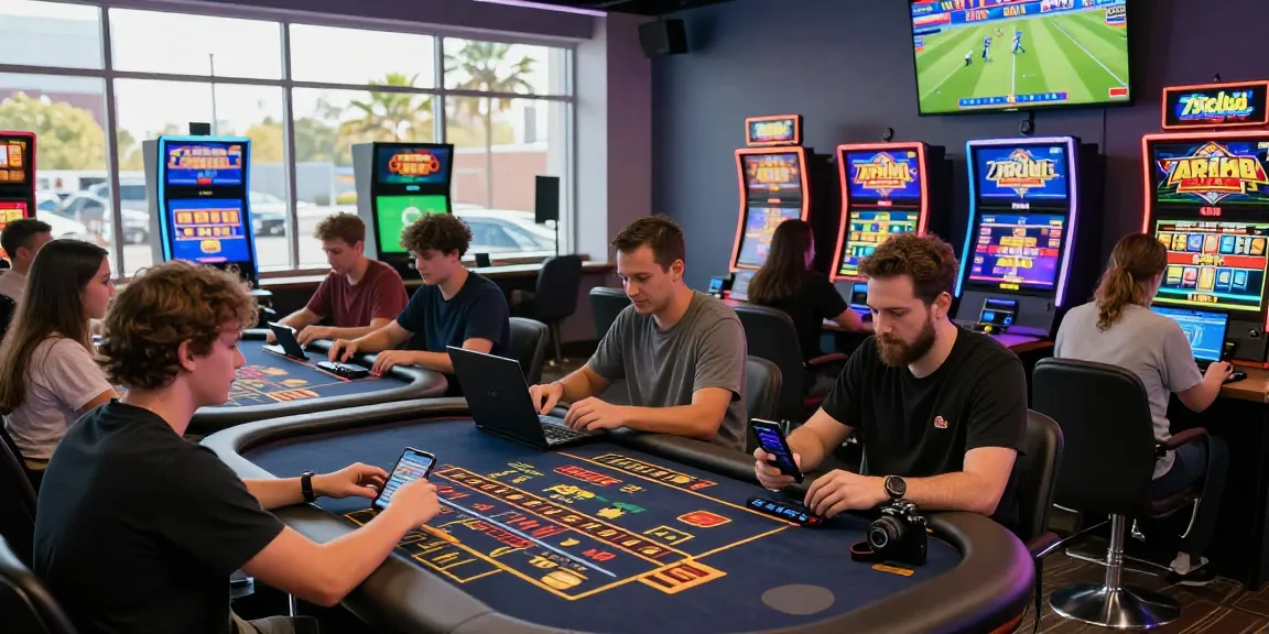 Engaged players enjoying diverse games at 79club's vibrant online gaming lounge.