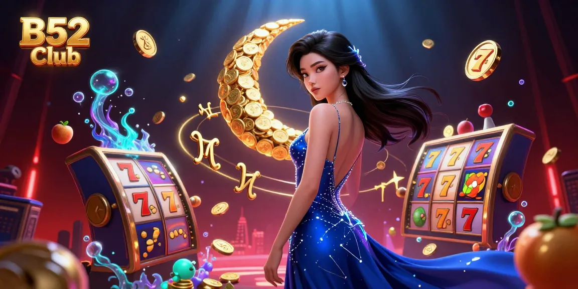 B52 Club showcases vibrant casino action with slot reels and a majestic theme in stunning 3D.