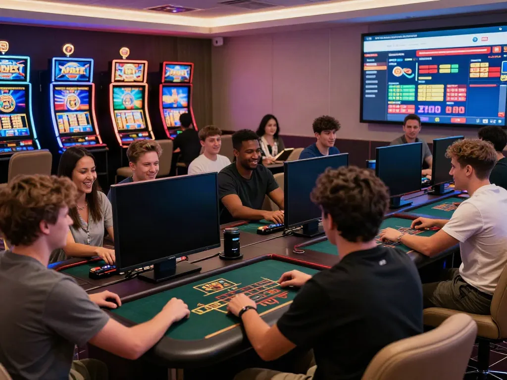 Online gaming action at https://ku88v1.com/ showcasing players in a vibrant casino environment, highlighting excitement and engagement.