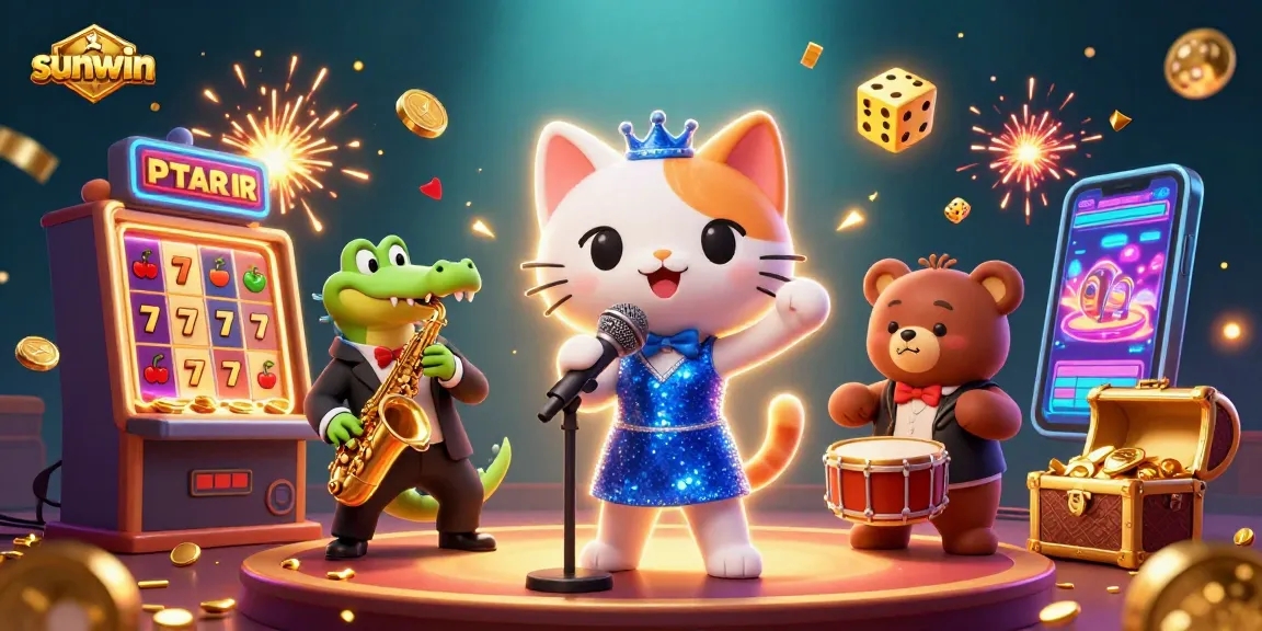 Experience the vibrant excitement of sunwin with our jazzy cat and croc at the casino stage.