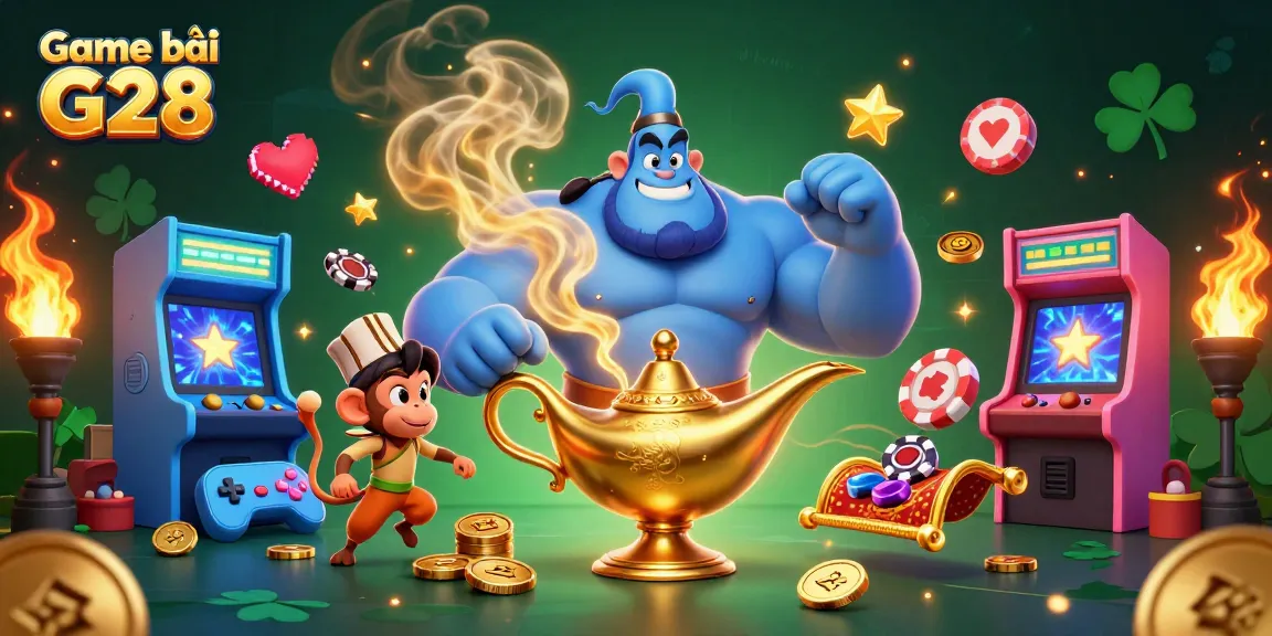 Experience thrilling gaming adventures with Game bài G28, featuring vibrant characters and dazzling casino elements.