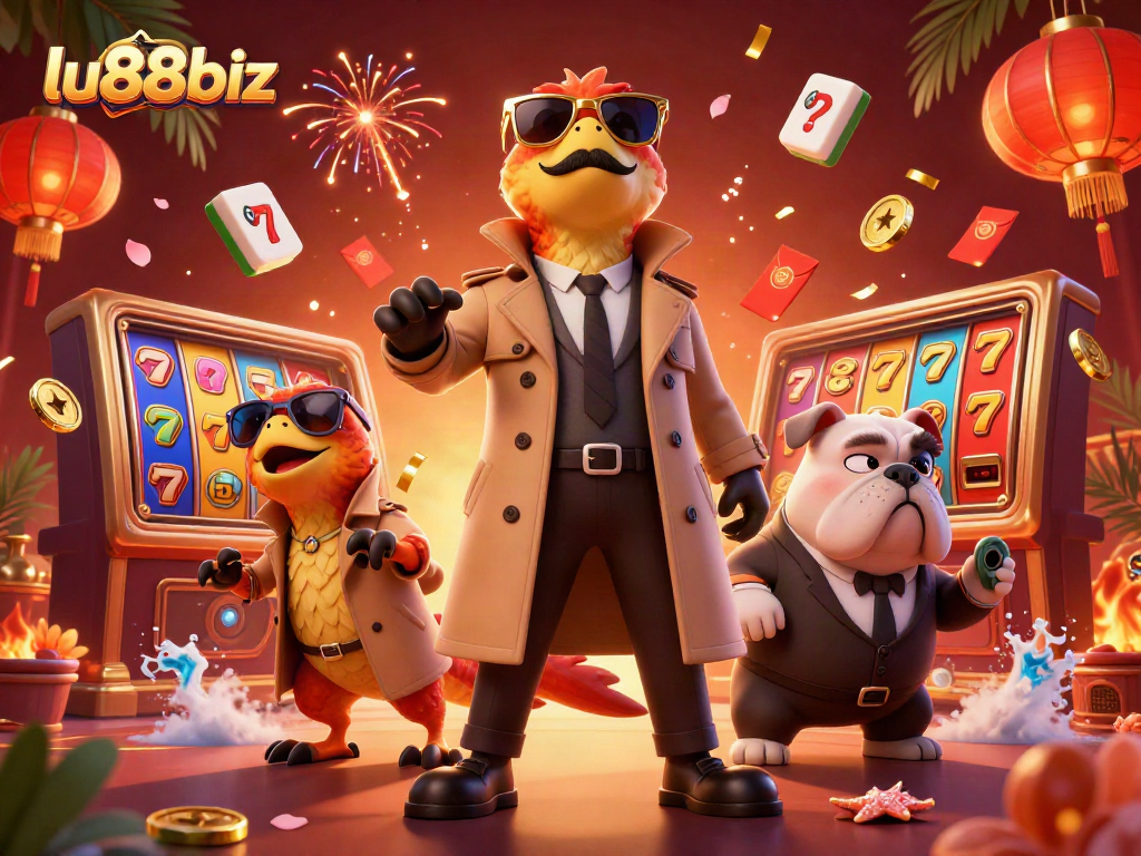 Experience thrilling slots at lu88biz with raptors in tuxedo entering VIP lounge scene.