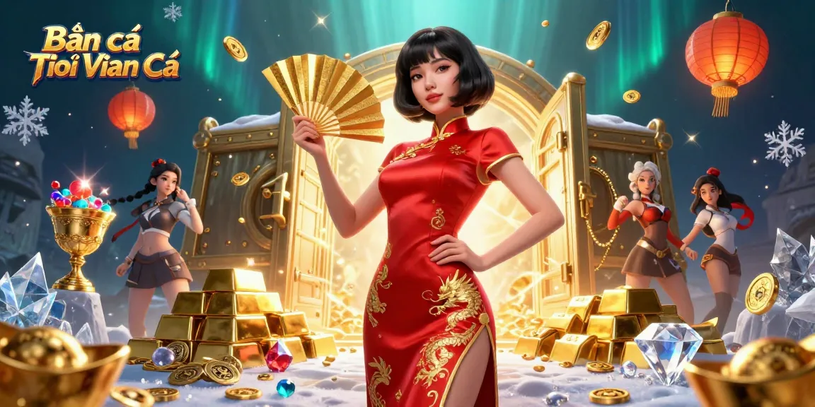 Engage in Bắn cá Tiểu Tiên Cá treasure hunting with beautiful characters amidst gold and gems.