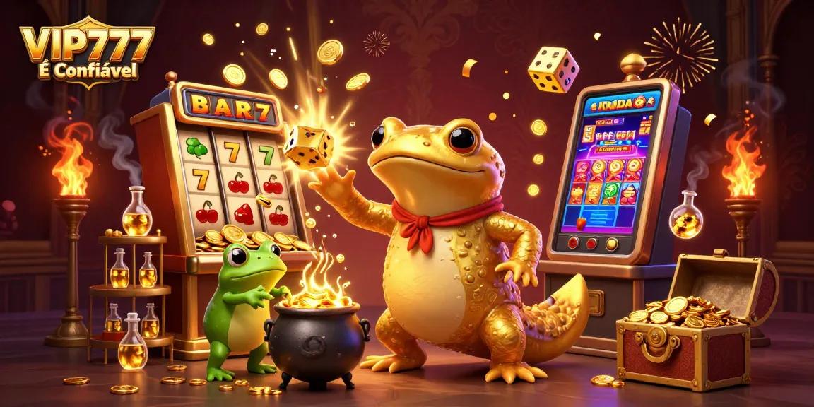 Experience vibrant gameplay at VIP777 É Confiável with a dynamic scene of casino elements and characters.