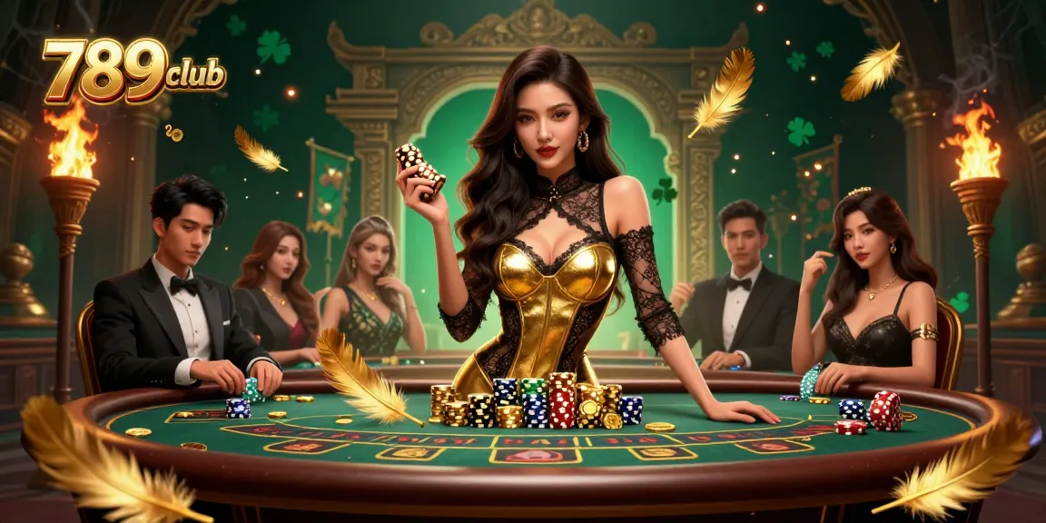 Join the excitement at 789club with thrilling baccarat action and golden chips amidst a vibrant casino atmosphere.