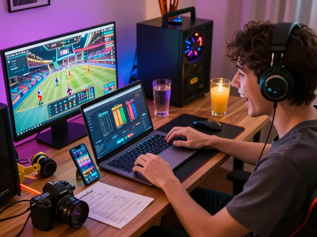 Engaging online gambling experience at https://ck444s.net/ with player excitement during gameplay on laptop and smartphone.