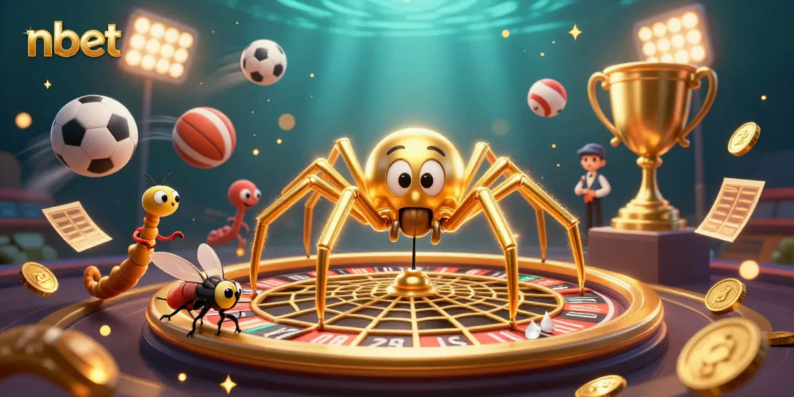 Betting at nbet's vibrant casino with a golden spider roulette wheel and thrilling sports elements.