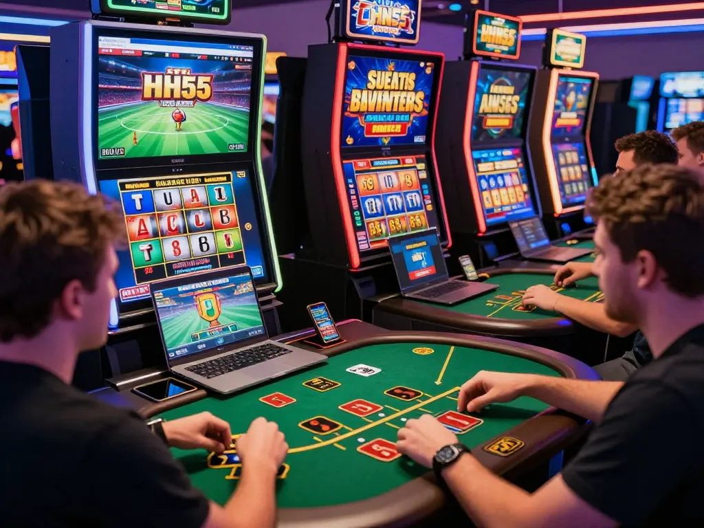 Engaged players exploring HH55 online gaming platform with vibrant bonuses and thrilling gameplay.