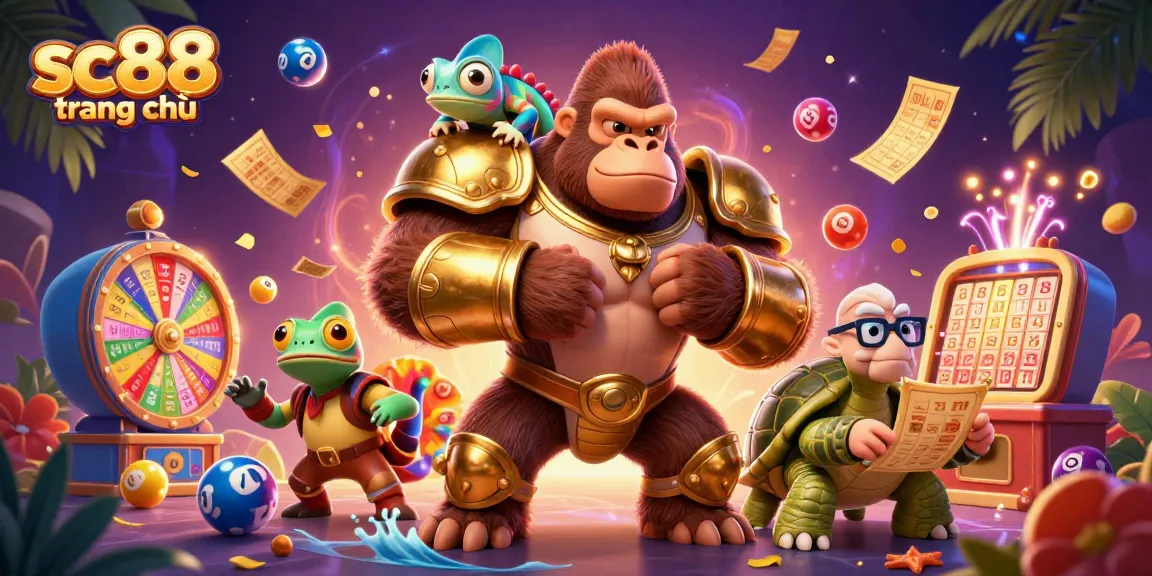Engage in an exciting scene with sc88 trang chủ as the powerful gorilla king leads a vibrant lottery-themed adventure.