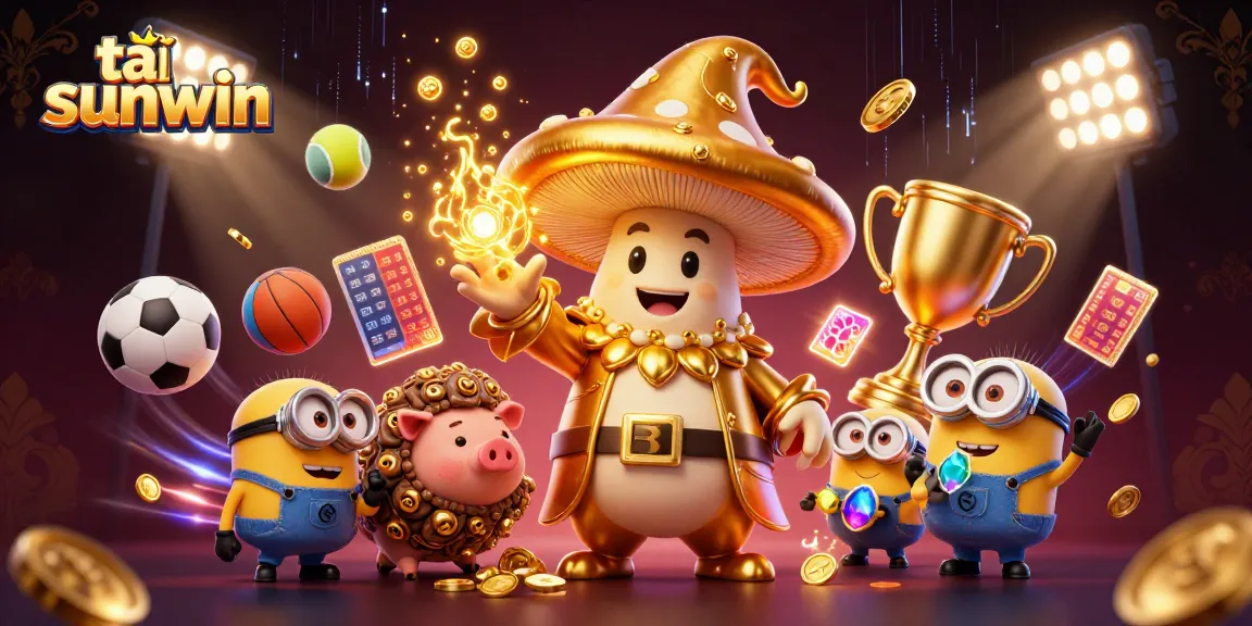 Tải sunwin with a golden wizard and treasure elements illustrating online gaming excitement.