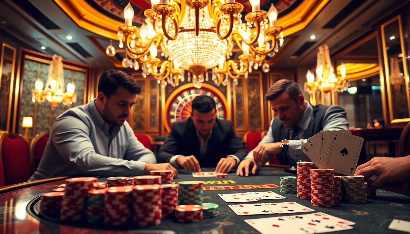 Experience the thrill of sunwin at a high-stakes poker game in a luxury casino setting.