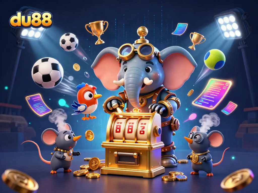Experience the vibrant world of du88 with an engaging steampunk-themed casino illustration featuring dynamic gaming elements.