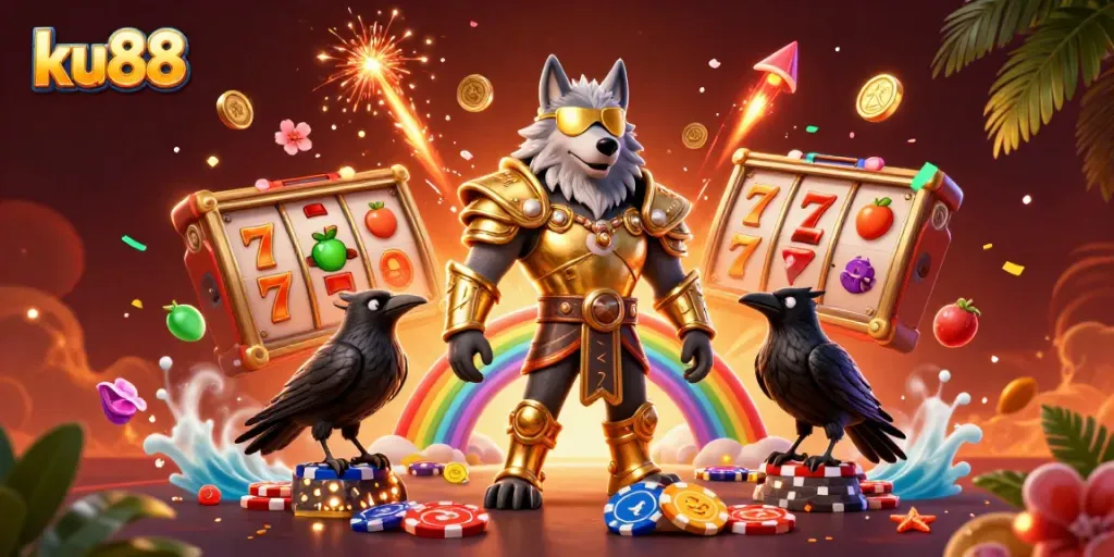 Spin the reels with ku88's vibrant gambling experience, featuring Norse-themed characters and rich casino elements.