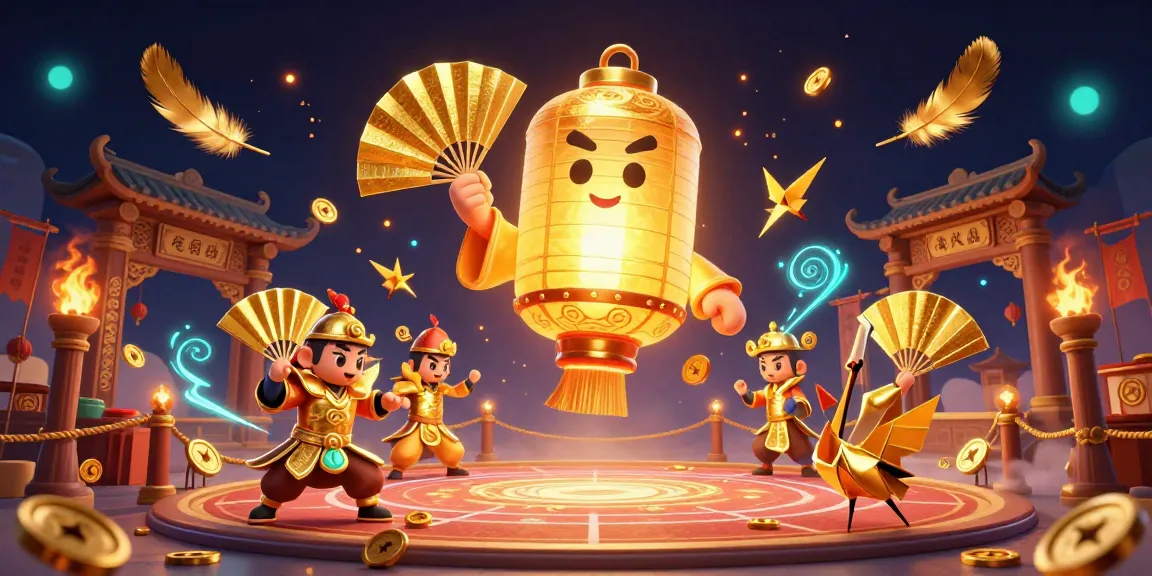 Engage with the dynamic 68win casino experience featuring golden lanterns, warriors, and lucky symbols.