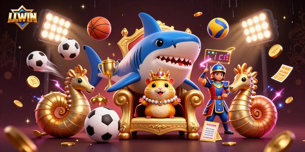 Experience the exciting gaming world at LLWIN with golden hamster king and dynamic sports elements.