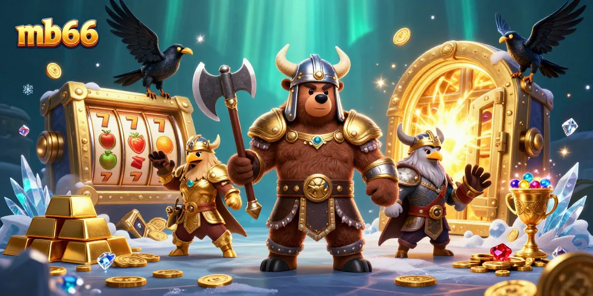 Experience thrilling wins at mb66 with a vibrant 3D casino illustration featuring golden treasures and exciting slot games.