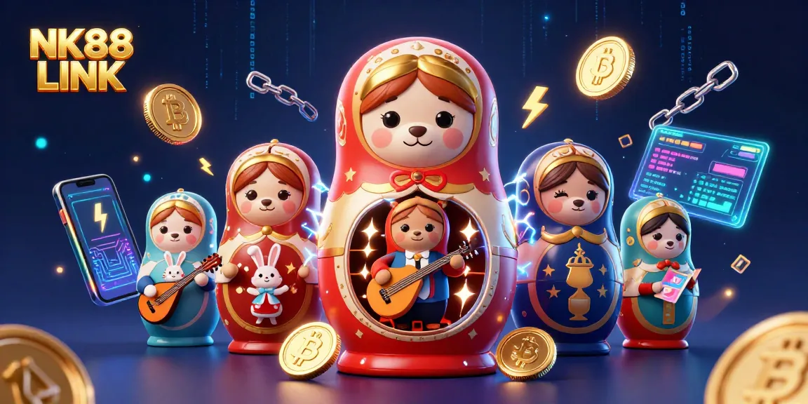 Engage with the NK88 LINK by exploring vibrant gambling elements in this lively 3D casino scene.