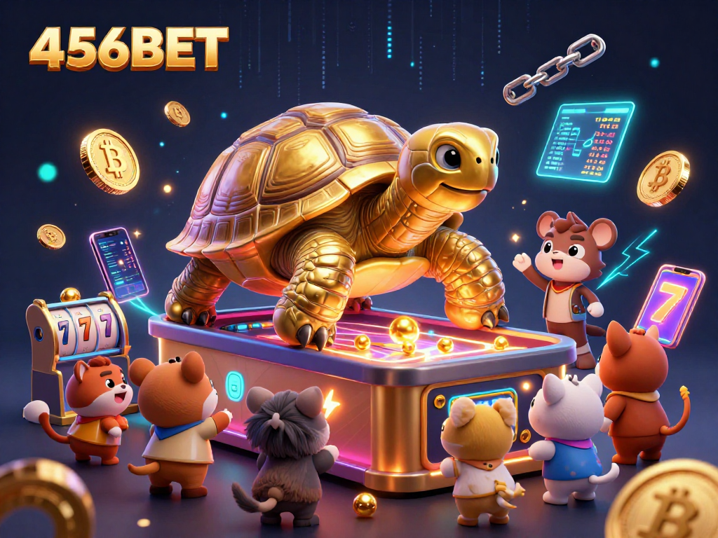 Experience the excitement of 456BET slots with golden tortoise pinball and crypto elements.