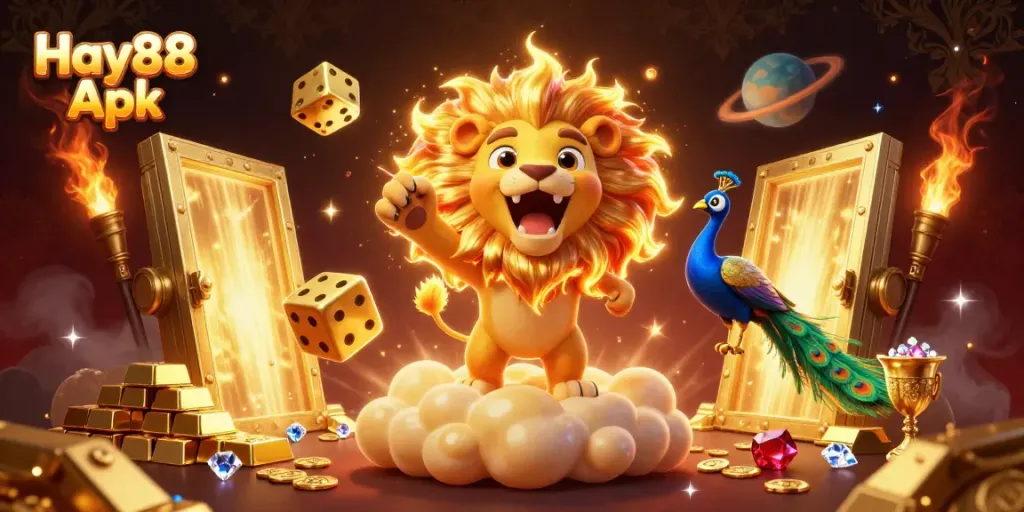 Experience thrilling wins with Hay88 Apk, featuring lively characters and dazzling casino elements.