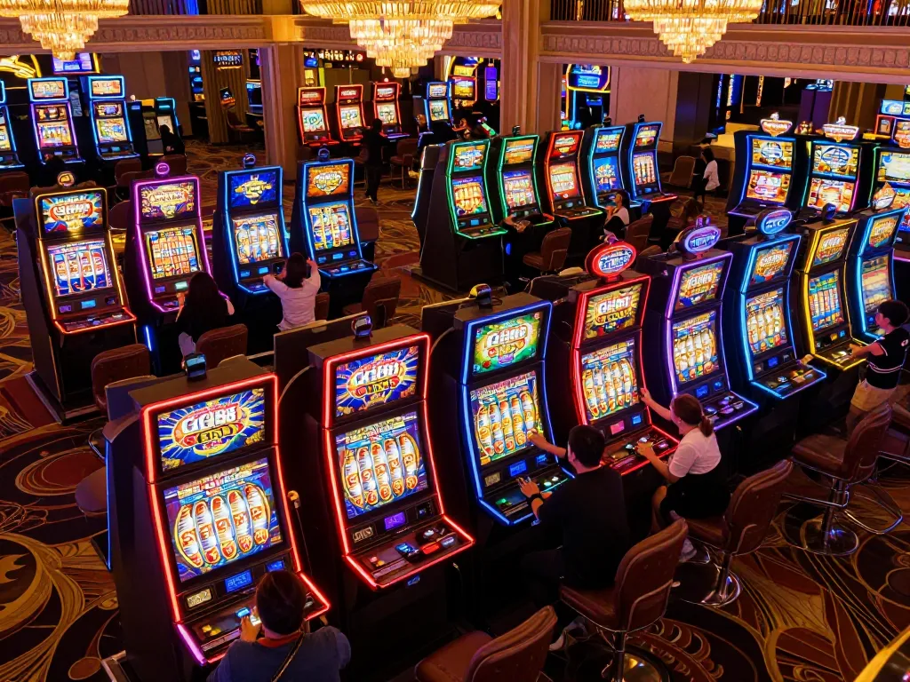 GG88 SLOT area with players engaging in lively spins on colorful slot machines, capturing the excitement of winning moments