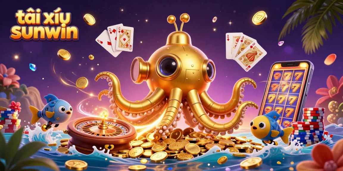 Engage in thrilling játék tài xỉu sunwin with a dynamic 3D illustration showcasing exciting gaming elements.