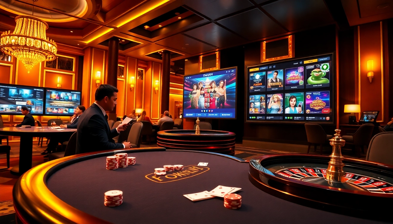 The DW8 online gambling interface showcases vibrant casino action with cards, chips, and a roulette wheel.