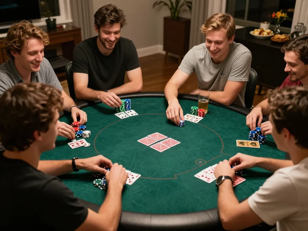 Players enjoying an exciting poker game at home with UU88 atmosphere, showcasing strategic gameplay and social interaction.