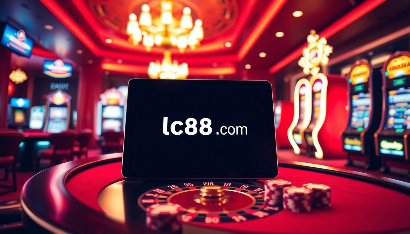 Experience the thrill of online gaming with lc88 com at an elegant casino setting.
