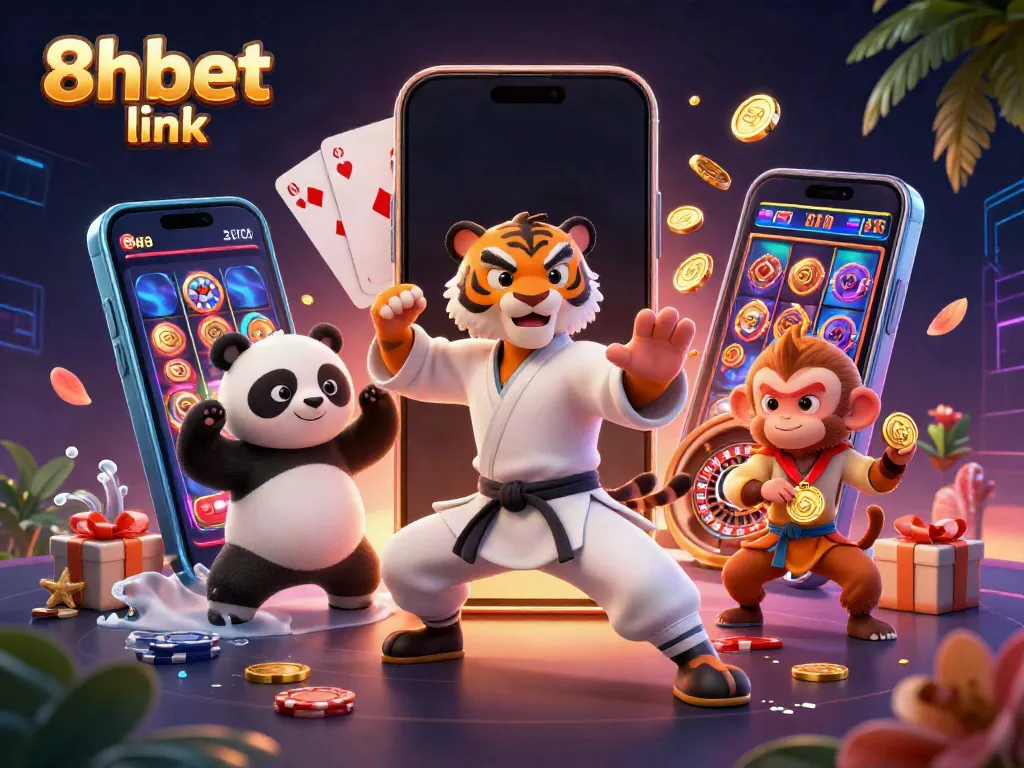 Explore thrilling entertainment at 8xbet link with exciting slots in an immersive casino scene.