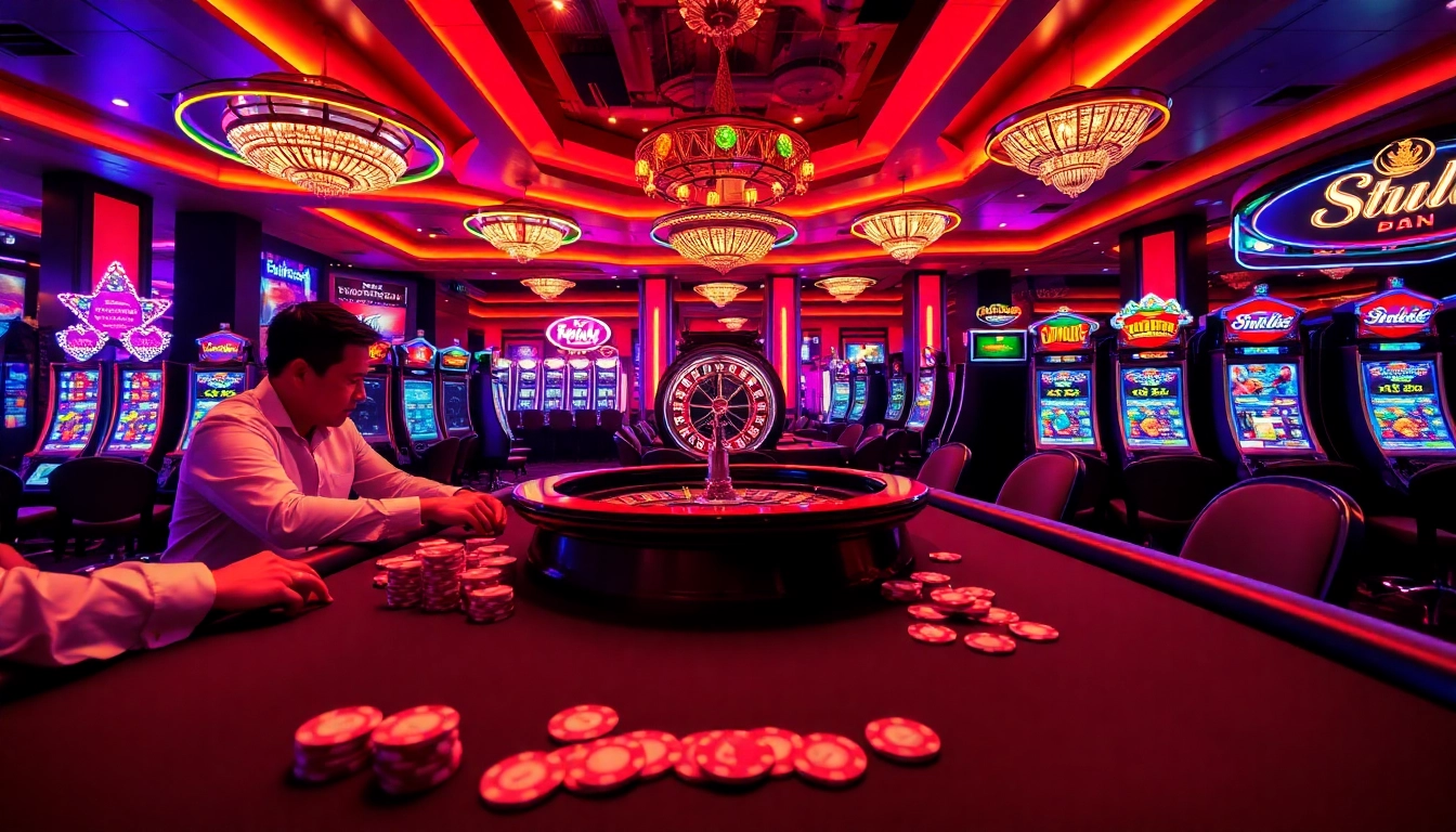 Experience high-stakes poker action at uu88, featuring vibrant lights and elegant gameplay.
