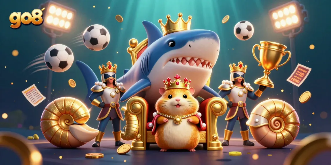 Experience the thrilling adventures at GO8 with the golden hamster king amidst dazzling sports elements.
