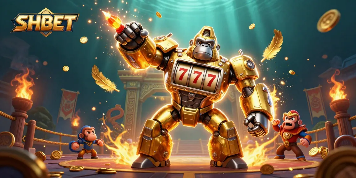 Engage with SHBET’s exciting 3D gaming experience featuring dynamic golden gorilla mech.