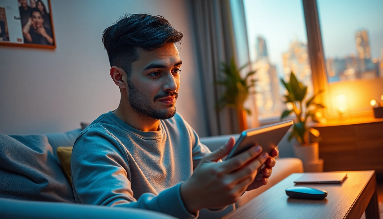 Engaging with the Crushon AI chatbot in a modern living room setting with ambient lighting.