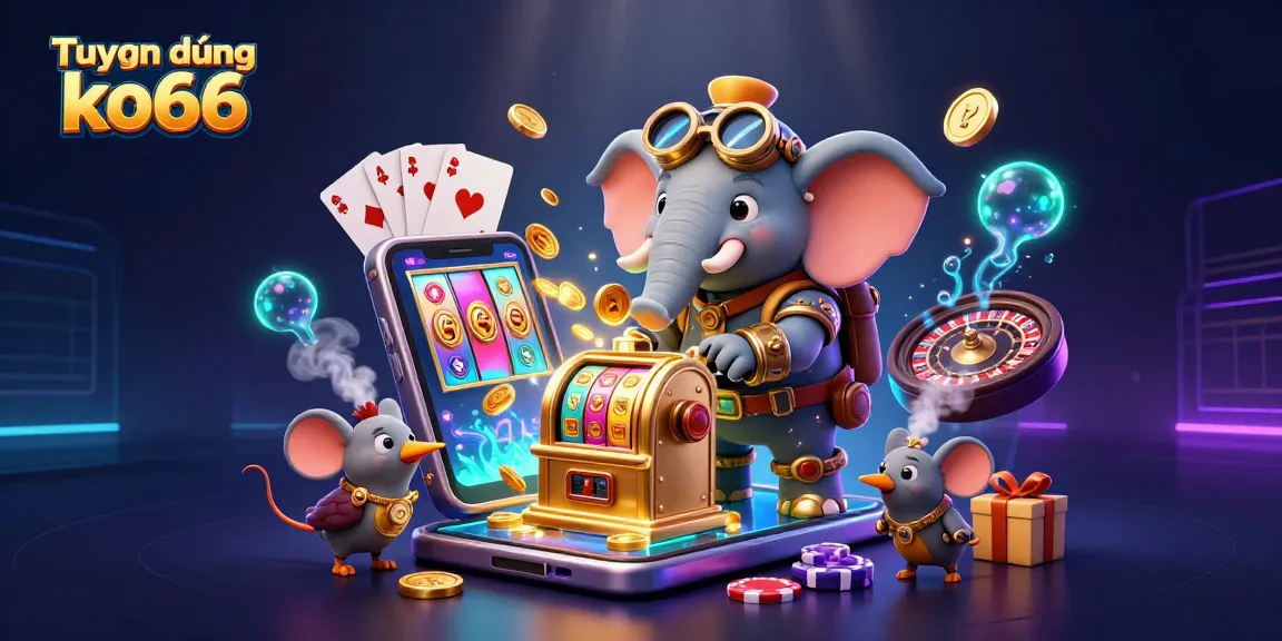 Tuyển dụng ko66 showcases a dynamic casino scene with steampunk characters and vibrant gaming elements.