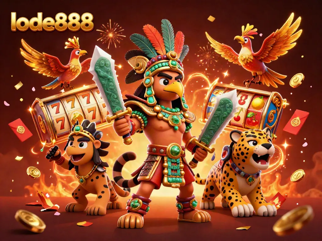 Engage with the excitement of lode888 through a vibrant casino scene filled with slot reels and jackpot action.