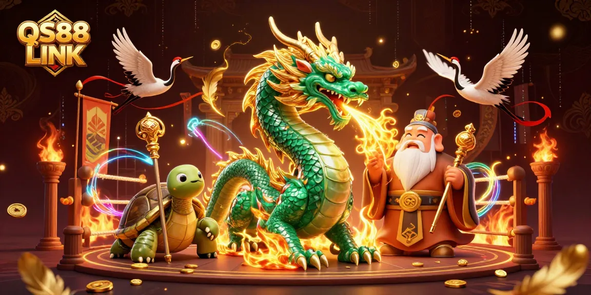 Experience thrilling action at QS88 LINK with a vibrant dragon and interactive casino elements.