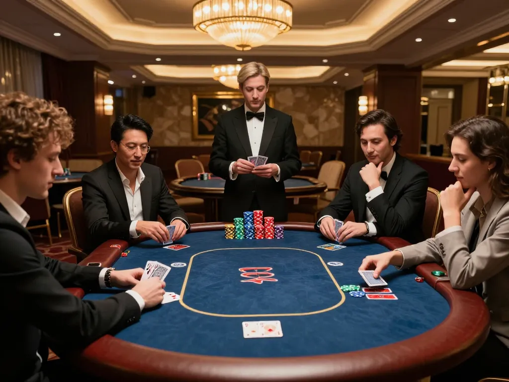 Engaging poker gameplay featuring DU88 in a luxurious casino environment with players assessing their hands